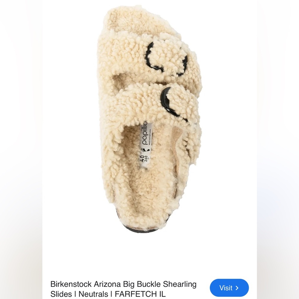 Birkenstock Arizona Big Buckle shearling slides Papillio Cream Fuzzy Sandals